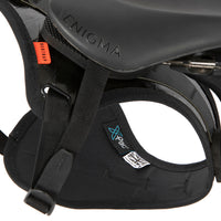 Black race saddle bag holster attached to a bike frame on a white background