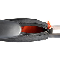 closeup of the zip opening on the restrap rear top tube bag