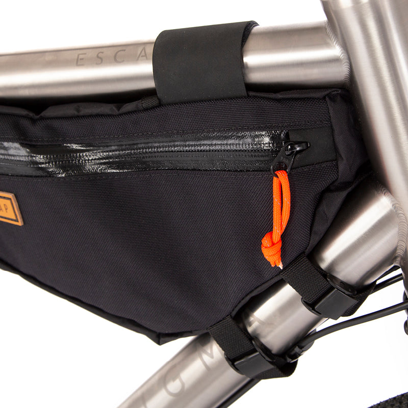 Close up of the zip and straps of the restrap small frame bag