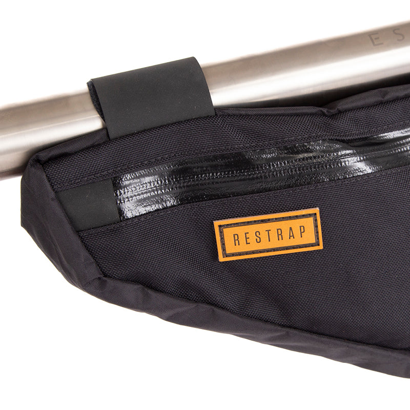 close up of the label on the restrap frame bag small