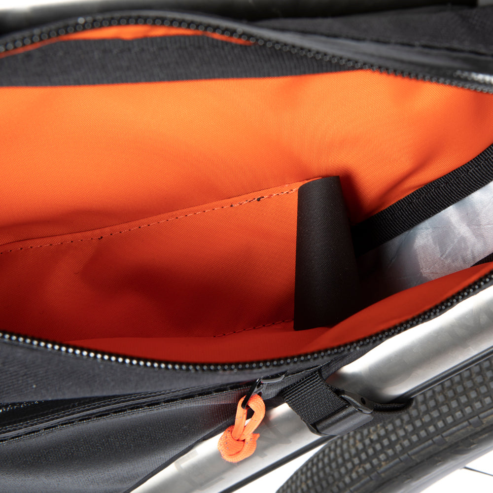 internal compartments of the restrap full frame bag shown with the bag open