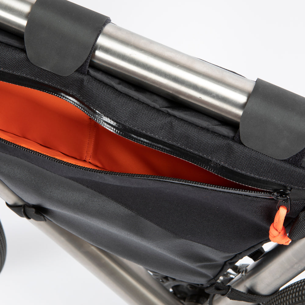 Image of the inside of a Restrap Full Frame Bag showing internal storage