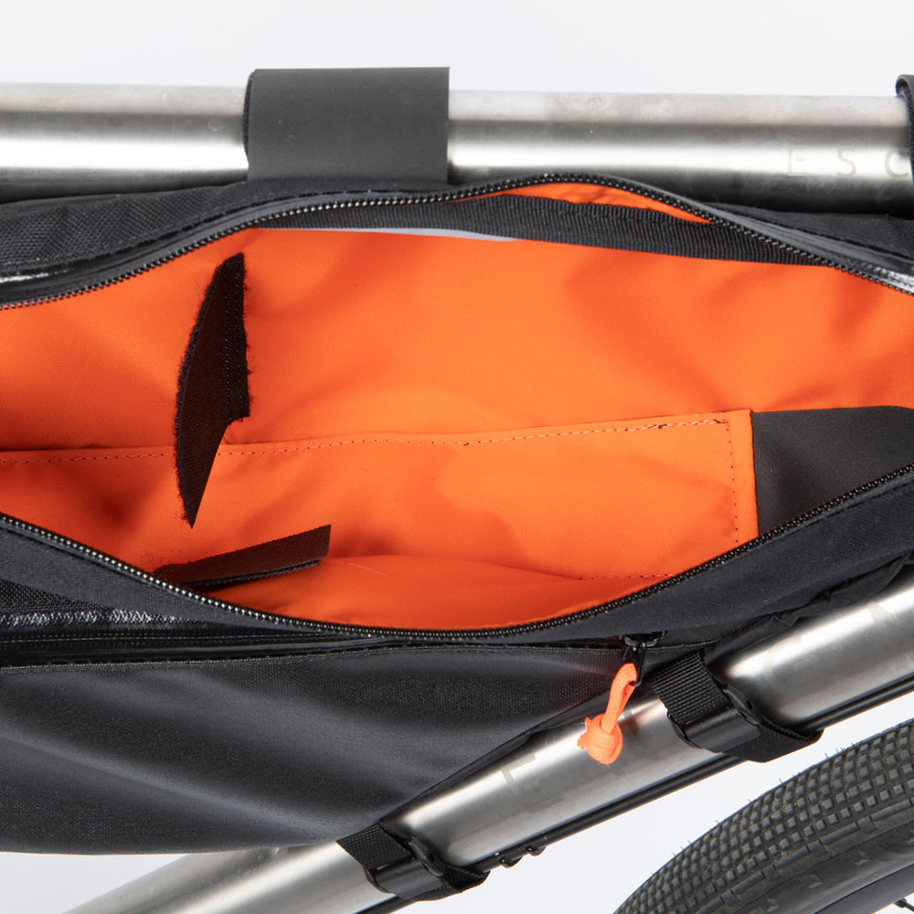 Image of the inside of a Restrap Full Frame Bag showing internal storage