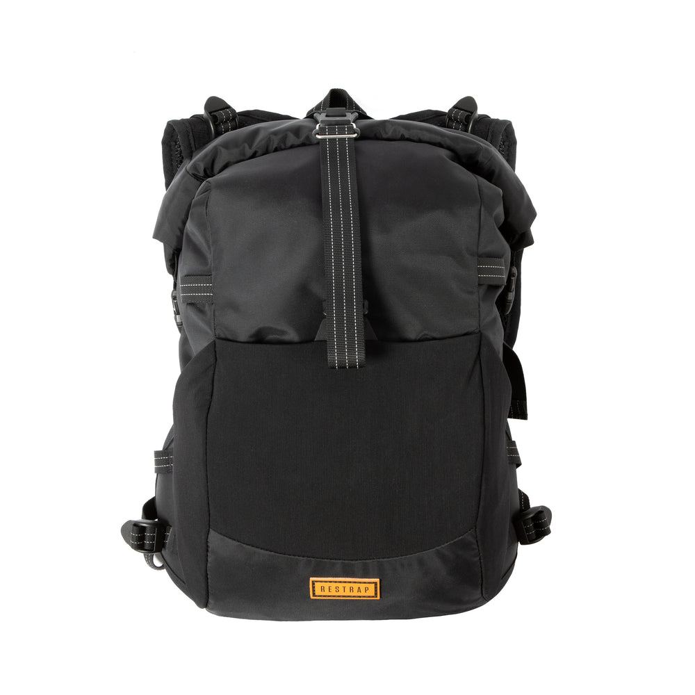 Black Rolltop Hydration Vest with a visible brand logo on a white background