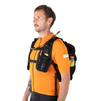 Black Restrap Rolltop Hydration Vest with hydration system on a white background